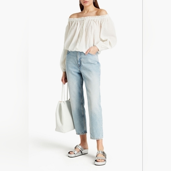 NWT rag & bone Mimi Off the Shoulder Top White Solid Pleated sz Xs - Picture 1 of 8